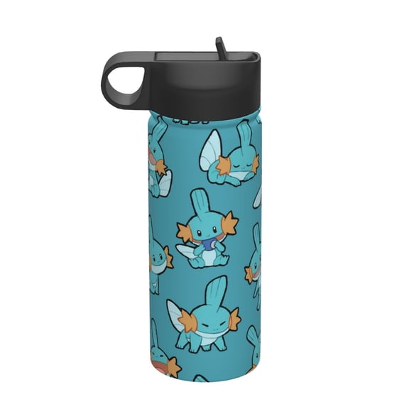 Mudkip 18oz Insulated Water Bottle, Cartoon Stainless Steel Sports Water Kettle with Straw, Travel Outdoor Portable Cup Gift for Boys Girls