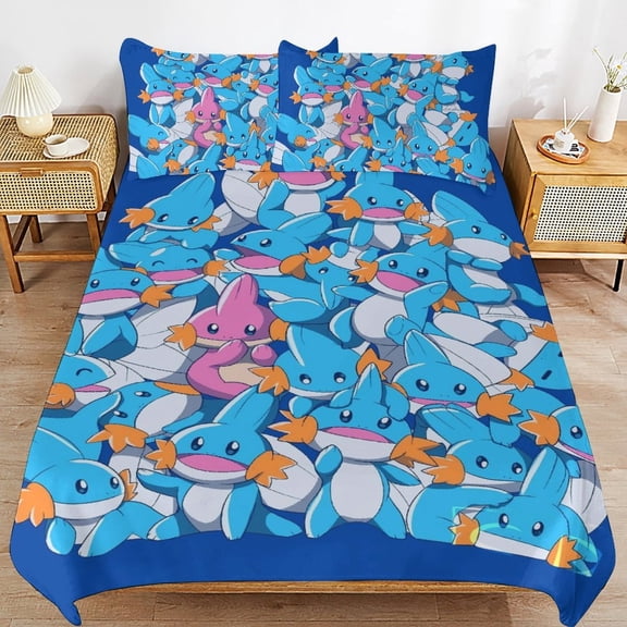 Mudkip Duvet Cover Set 3 Pieces Soft Comfy Comforter Cover with 2 Pillow Shams, Breathable Bedding Set 1 Quilt Cover (86"x70") and 2 Pillowcases (20"x30")