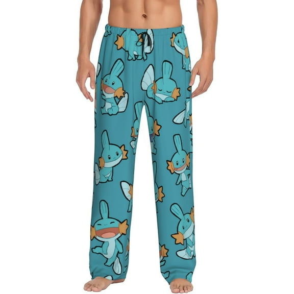 Mudkip Men's Pajama Pants Cartoon All Over Print Elastic Waistband Sleep Pants with Pockets Drawstring, Soft Unisex Lounge Bottoms Sleepwear