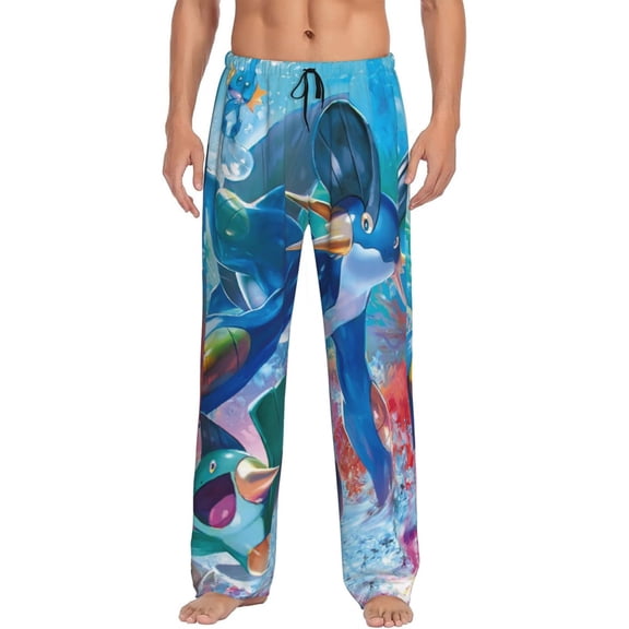 Mudkip Men's Pajama Pants Cartoon All Over Print Elastic Waistband Sleep Pants with Pockets Drawstring, Soft Unisex Lounge Bottoms Sleepwear