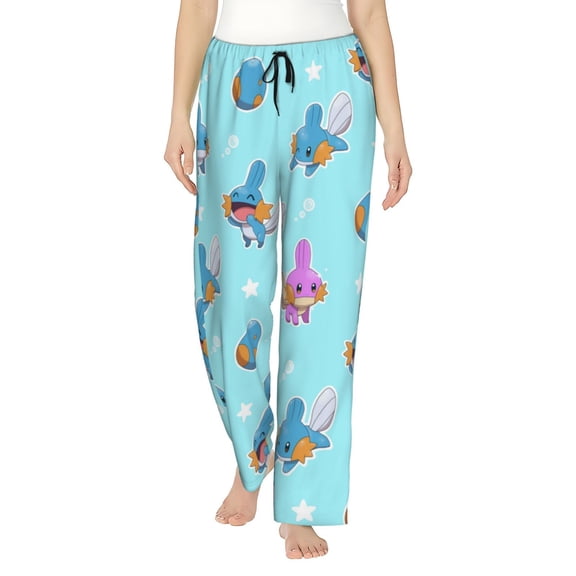 Mudkip Women's Pajama Pants, Cartoon Ultra Soft Comfy Lounge Bottoms, Casual Sleep Pj Pants Sleepwear With Pockets Drawstring