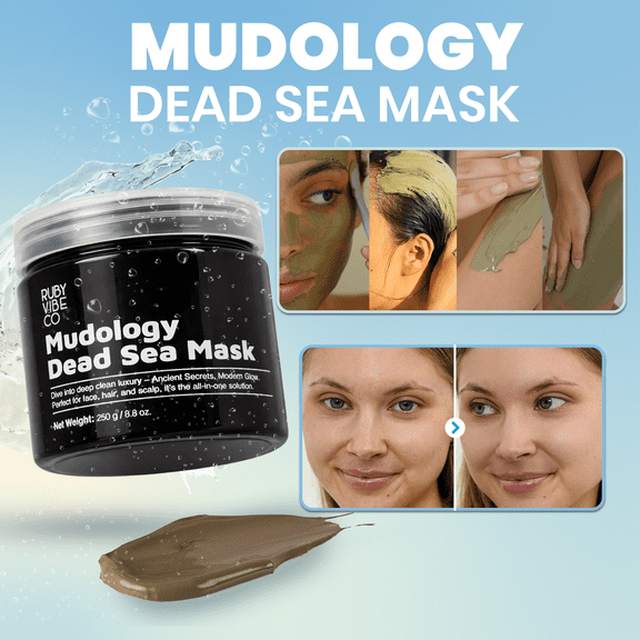RUBY VIBE CO Mudology Dead Sea Mud Mask for Face, Body and Hair, 8.8 oz