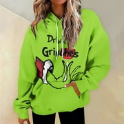Mudon Grinch,Grinch Christmas Matching,Grinch Costume,Grinch Hoodie,Womens Oversized Sweatshirts Fleece Hoodies Long Sleeve Shirts Pullover Fall Clothes With Pocket(Dark Green,L)