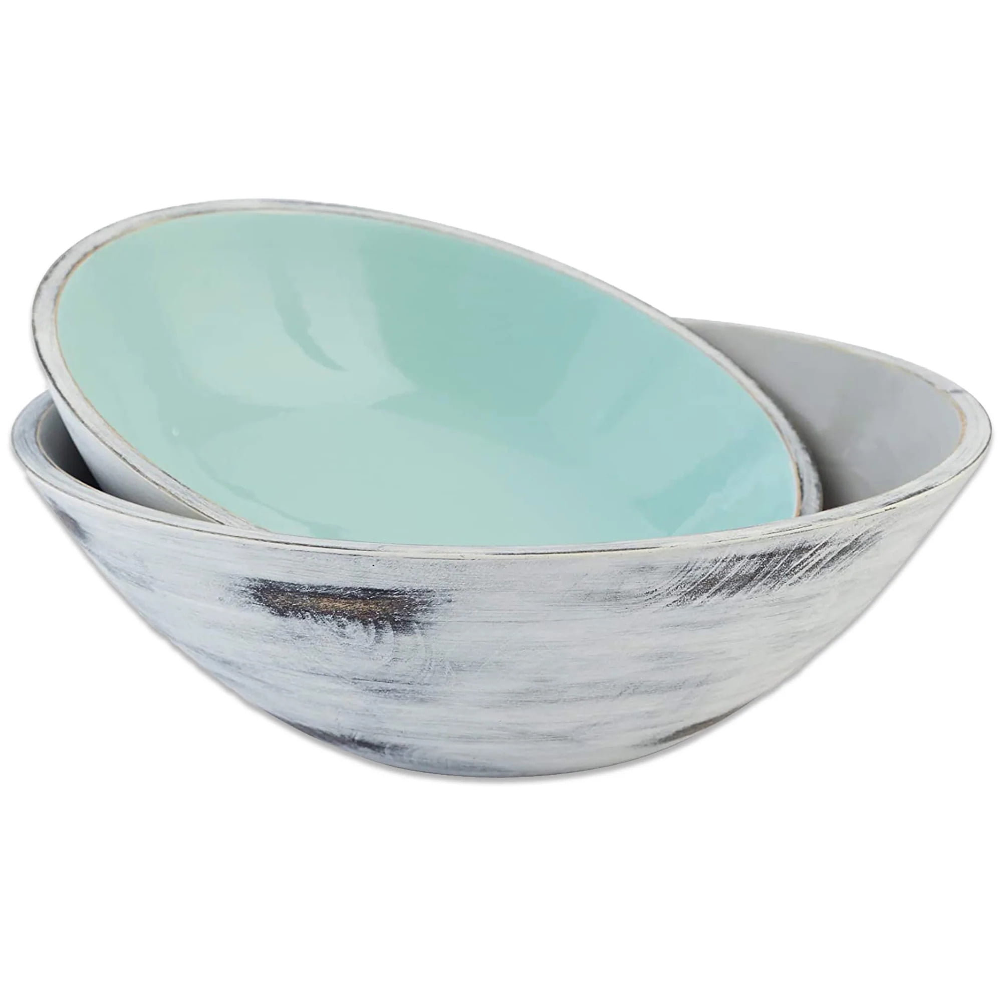 Mudpie Mango White Washed Wood Enamel Serving Bowl Set