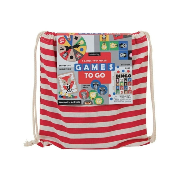 Mudpuppy Big Bag of 5 Games Geometric Animals Puzzle Dominos Bingo Spinner