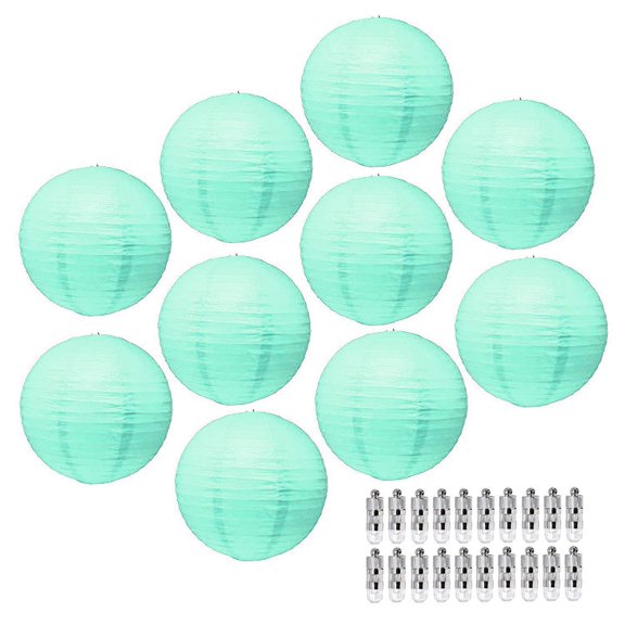 Mudra Crafts Paper Lantern with Led Light, Chinese Japanese Decorative Round Hanging Lamp (Pink 12 Inches 10 Packs) Pink 12 Inches 10 Packs