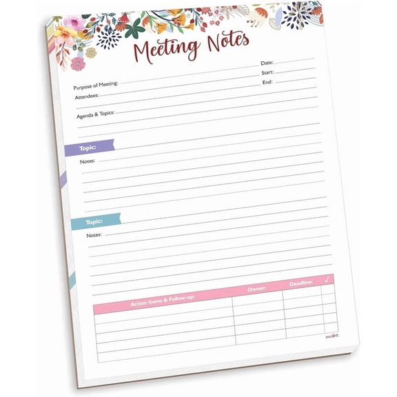 Mudrit Meeting Notes Pad - Topics, Takeaways, Action Items & Follow-Ups - Undated Meeting Notes Agenda Organizer 53 pages, Tear Off Book - 8.5" x 11" inches