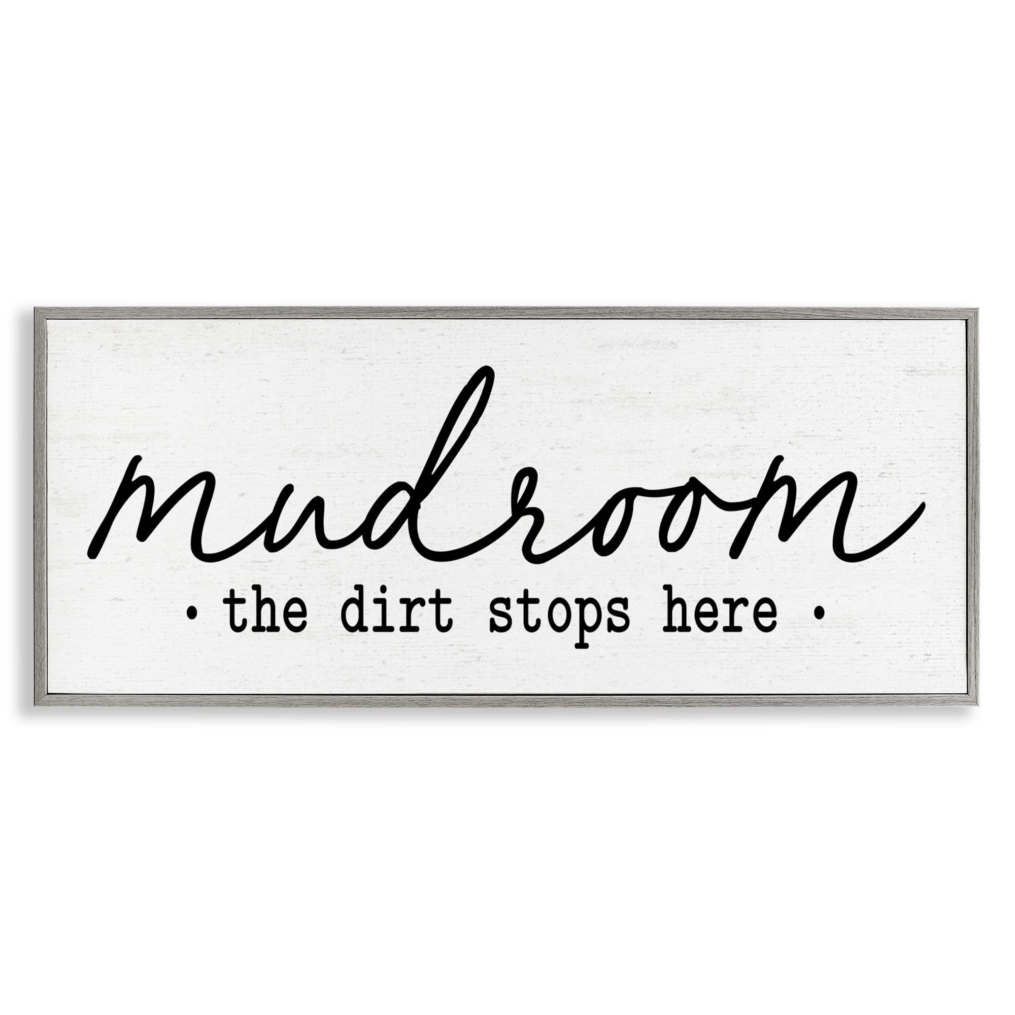 Mudroom Script Dirt Stops Here Gray Framed Giclee Art, design by Lettered and Lined