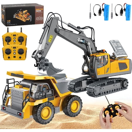 Mudsterz Construction RC Set of 4, Heavy-Duty RC Excavator for Adults, 360° Rotating Remote Control Excavators, RC Trucks and Dump Truck Set for Realistic Construction Play