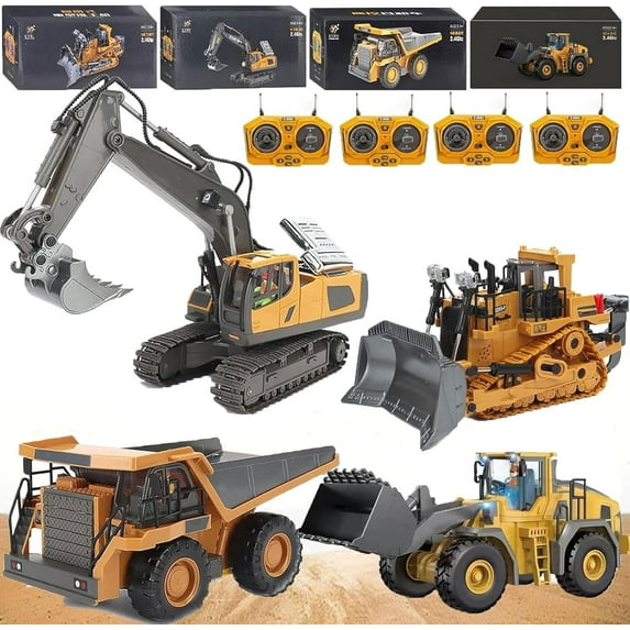 Mudsterz Construction RC Set of 4, Heavy-Duty RC Excavator for Adults, 360° Rotating Remote Control Excavators, RC Trucks and Dump Truck Set for Realistic Construction Play