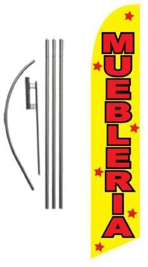 Muebleria Spanish Advertising Feather Banner Swooper Flag Sign with Flag Pole Kit and Ground Stake