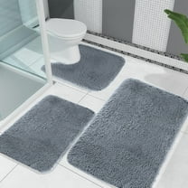 Muecwrye 3 Pcs Bath Rug, Bathroom Sets Clearance! U-Shaped Contour Toilet Rug, Soft Comfortable Water Absorption Non-Slip Bath Mat, Shower Mat for Floor, Room Door Mat, Machine Washable, Drak Gray