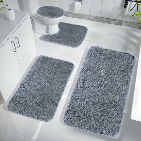 Muecwrye 4 Pcs Bath Rug, Bathroom Sets Clearance! U-Shaped Contour Toilet Rug, Soft Comfortable Water Absorption Non-Slip Bath Mat, Shower Mat for Floor, Room Door Mat, Machine Washable, Drak Gray