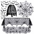 thumbnail image 1 of Muecwrye 5 Pack Halloween Decorations, Black Tablecloth, Lace Round Spider Cobweb Table Cover, Mantel Scarf Lampshade with 16 Pcs 3D Bat Stickers Set for Halloween Kitchen Party Decor, 1 of 11