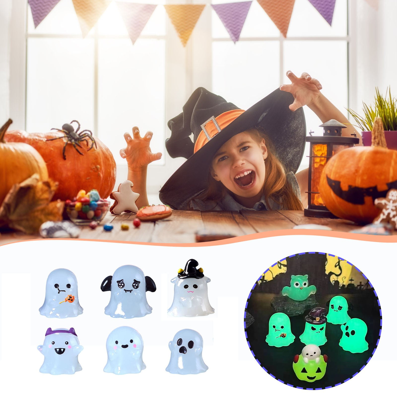 Mini Desk Ghost Muecwrye 6 Pcs Ghost Decor, Mini Resin Pumpkin Garden Figurines, Cute ...