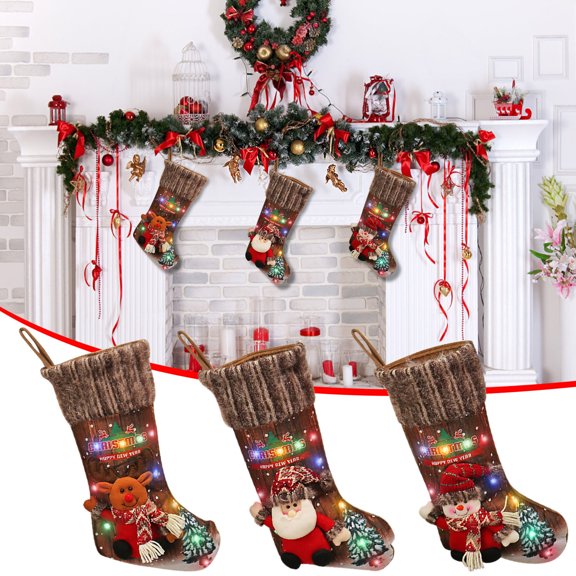 Muecwrye Christmas Stockings, Clearance Christmas Decor, Christmas Lights Christmas Socks Christmas Tree Ornaments Children's Gift Bags Fireplace Decoration Socks