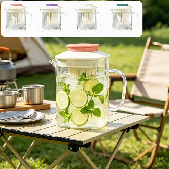 Muecwrye Cold Water Kettle, 0.85L High Borosilicate Glass Water Cup with Detachable Filter Screen for Juice and Cold Beverages