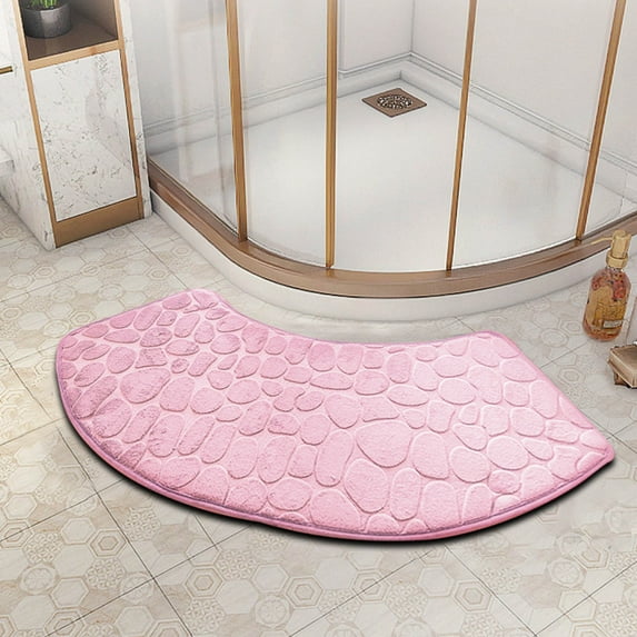 Muecwrye Curved Bath Rug, 12"x 24" inch Non Slip Foam Bath Rug, Soft Absorbent Fanned Shower Mats Washable Bathroom Rug Corner Bath Tub Floor Carpet for Quadrant Shower Stall,Clearance