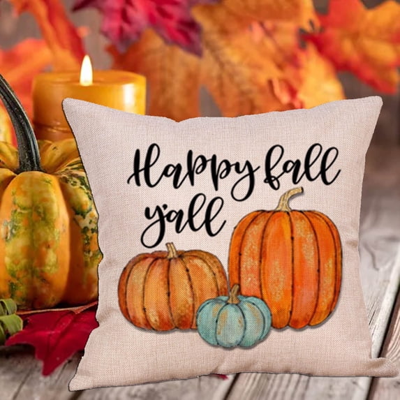 Muecwrye Fall Pillow Covers Halloween Pillow Covers 18 x 18 Burnt Orange Pumpkin Themed Thanksgiving Print Decorative Pillows Outdoor Pillowcase Linen Cushion Decor for Sofa Bed