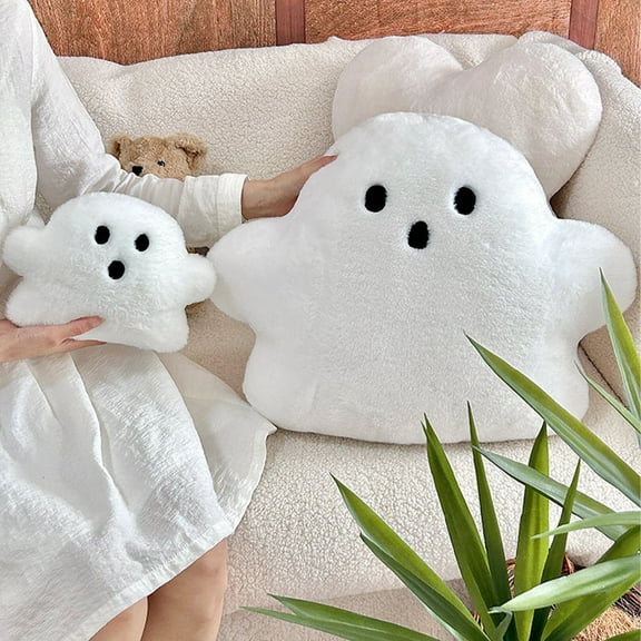 Muecwrye Ghost Pillow, Cute Halloween Pillows, Soft Ghost Throw Pillow Decorative, Spooky Pillows for Halloween Party Outdoor Home Cushion Decorations, 7 X 9 Inch