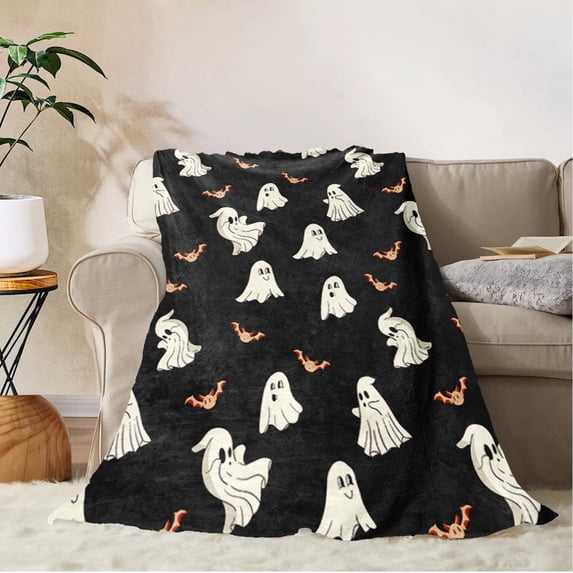 Muecwrye Halloween Blanket, Fall Throw Blankets,40"x30" Cute Halloween Spooky Black and White Throw Blanket, Lightweight Cozy Flannel Blanket for Couch Sofa Bed Home