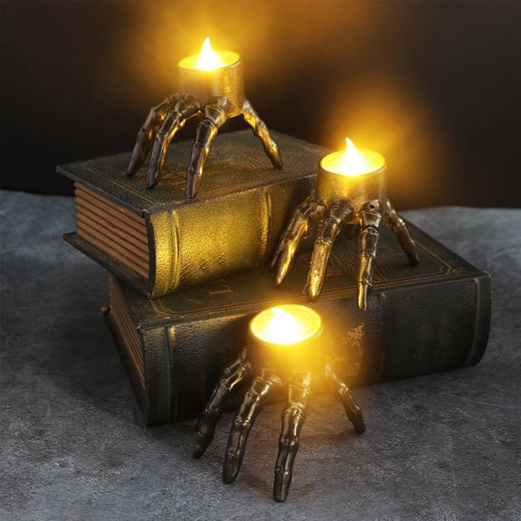 Muecwrye Halloween Skeleton Lights Decorations, Halloween Candles Lamp Decoration Ornament Indoor Outdoor, LED Spooky Skeleton Hand Candle, Flameless Candle for Home Outside Yard Lawn Garden Party