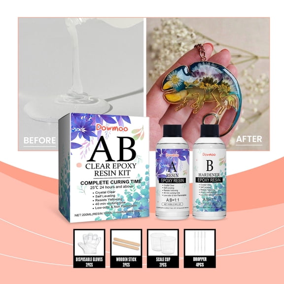 Muecwrye Resin Kit, Clear Epoxy Resin Kit Epoxy Resin, Crystal Clear, Not Yellowing, No Bubble, Self Leveling, Easy Mixfor, DIY Jewelry Making of Art Resin & Epoxy Resin 6.86 oz