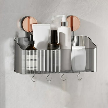 Muecwrye Shower Caddy with Vacuum Suction Cup, Drill-Free Removable Shower Shelf Storage Basket, Self Adhesive Wall Mounted Storage Box, for Shampoo & Toiletries, Kitchen Bathroom Bedroom Organizer