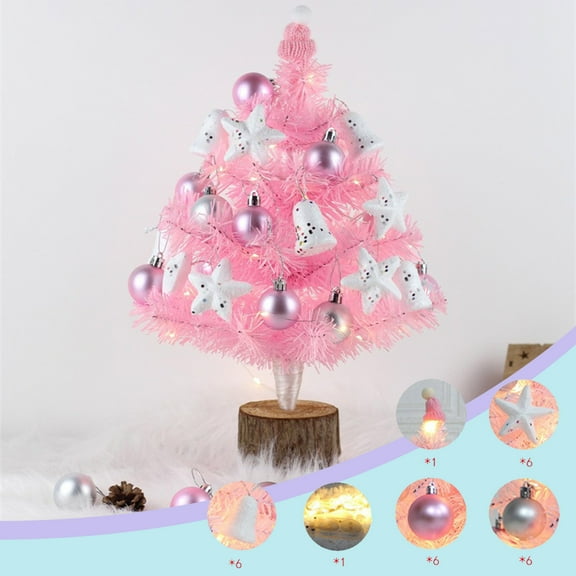 Muecwrye Small Christmas Trees, Table Top Christmas Tree, Christmas Tree For Girls 18 Inch Tabletop Mini Artificial Christmas Tree Girls DIY Christmas Tree With LED String Lights And Hanging Ornament