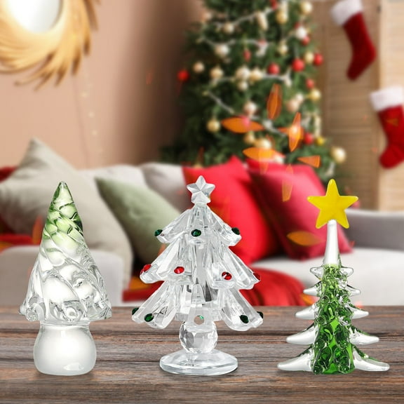 Muecwrye Small Christmas Trees, Table Top Christmas Tree, Crystal Christmas Tree Figurine Glass Xmas Tree Statue Desktop Christmas Tree Ornaments Festival Party Table Decorations Clear
