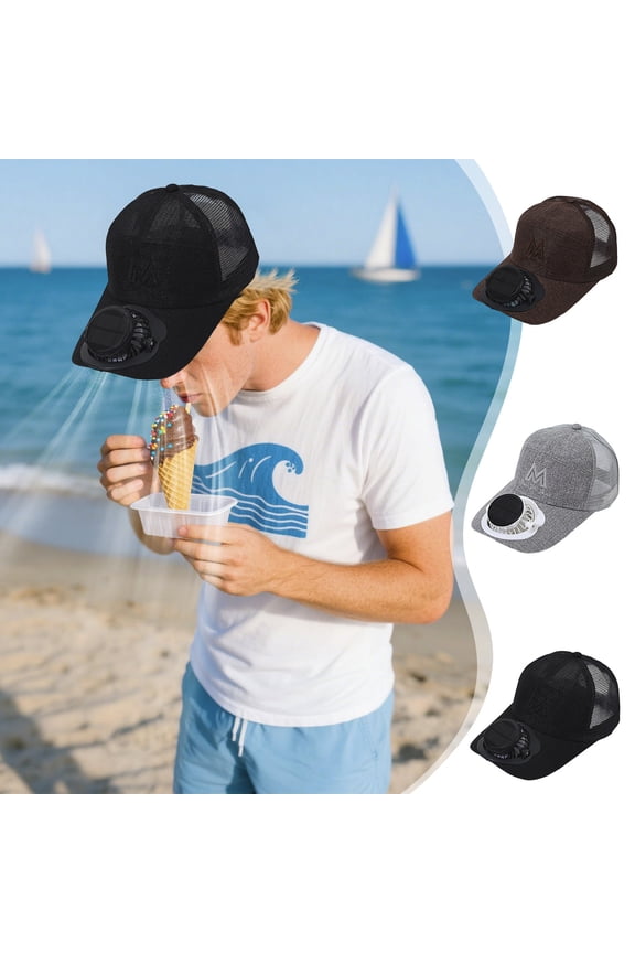 Solar Powered Fan Hat, Breathable Sunscreen with USB Charging and Portable Small Fan Cool Accessories for Men Summer Essentials for Outdoor Beach Camping Fishing Father's Day Gifts