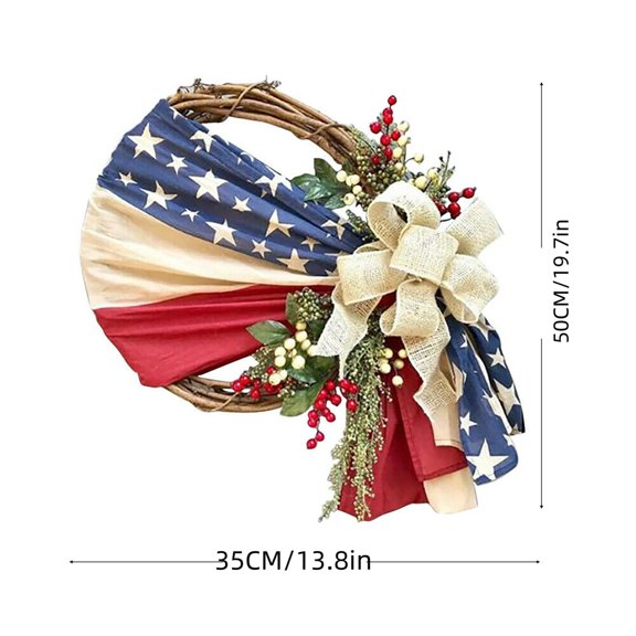 Muecwrye Summer Patriotic Wreath for Front Door - Independence Day American Flag Hanging Wreath - Memorial Holiday Hanging Ornament Window Home Decorations - Festive All Season Welcome Sign