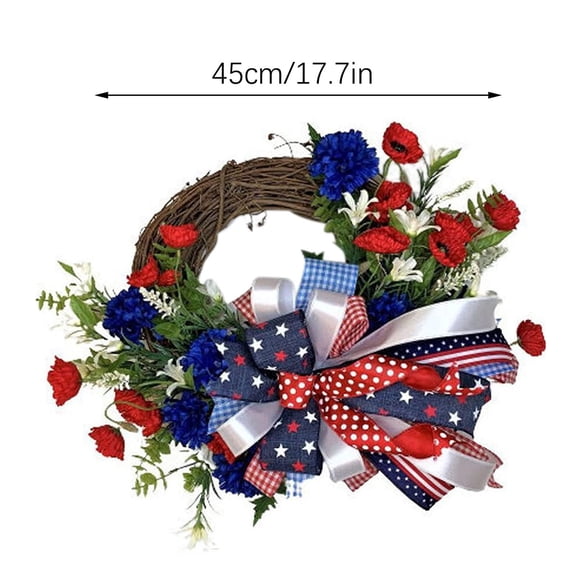 Muecwrye Summer Patriotic Wreath for Front Door - Independence Day American Flag Hanging Wreath - Memorial Holiday Hanging Ornament Window Home Decorations - Festive All Season Welcome Sign