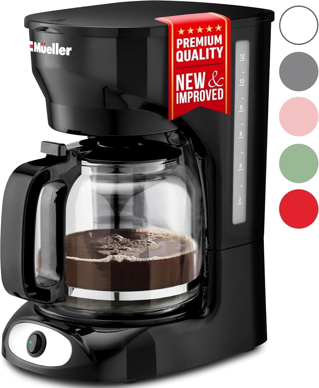 MÜELLERHOME Coffee Maker 12 Cup, Drip Coffee Maker with Glass Coffee Pot, Reusable Filter, Keep Warm Plate & Auto Shutoff