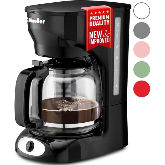 MÜELLERHOME Coffee Maker 12 Cup, Drip Coffee Maker with Glass Coffee Pot, Reusable Filter, Keep Warm Plate & Auto Shutoff