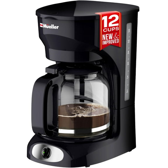 Mueller 12-Cup Drip Coffee Maker - Borosilicate Carafe, Auto-Off, Reusable Filter, Anti-Drip, Keep-Warm Function, Clear Water Level Window Coffee Machine, Kitchen Essentials & Accessories