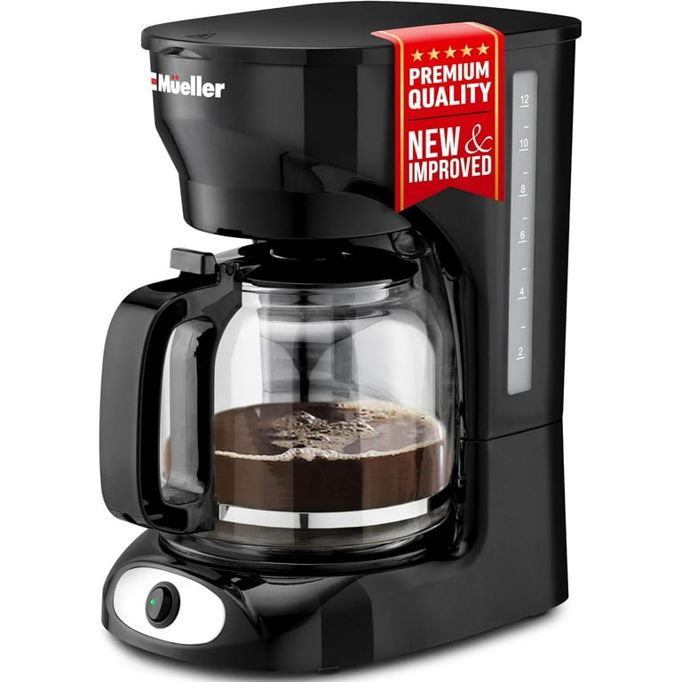 Mueller 12 Cup Drip Coffee Maker Borosilicate Carafe Auto Off Reusable Filter Anti Drip Keep Warm Function Clear Water Level Window Coffee
