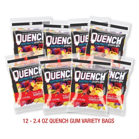 Mueller Quench® Gum Variety Bag - (12) 2.4oz bags (Lemon, Fruit Punch, Orange and Grape)