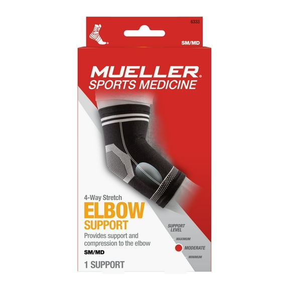 Mueller 360 Compression 4-Way Stretch Moderate Elbow Support, Size SM/MD