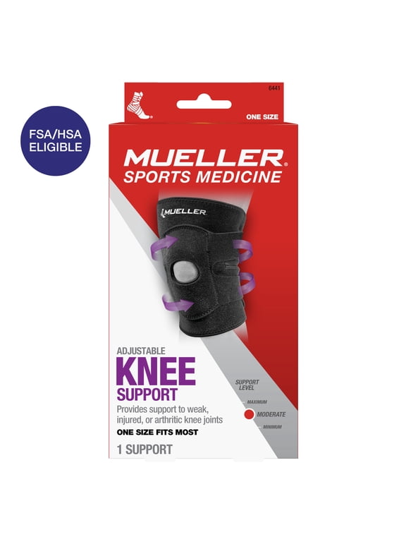 Mueller 4 Way Adjustable Knee Brace, Black, One Size Fits Most