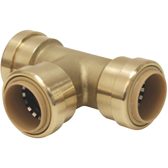 Mueller Reducing Push Fit Tee - Easy Installation, Brass, Red - 3/4" x 3/4" x 1/2"