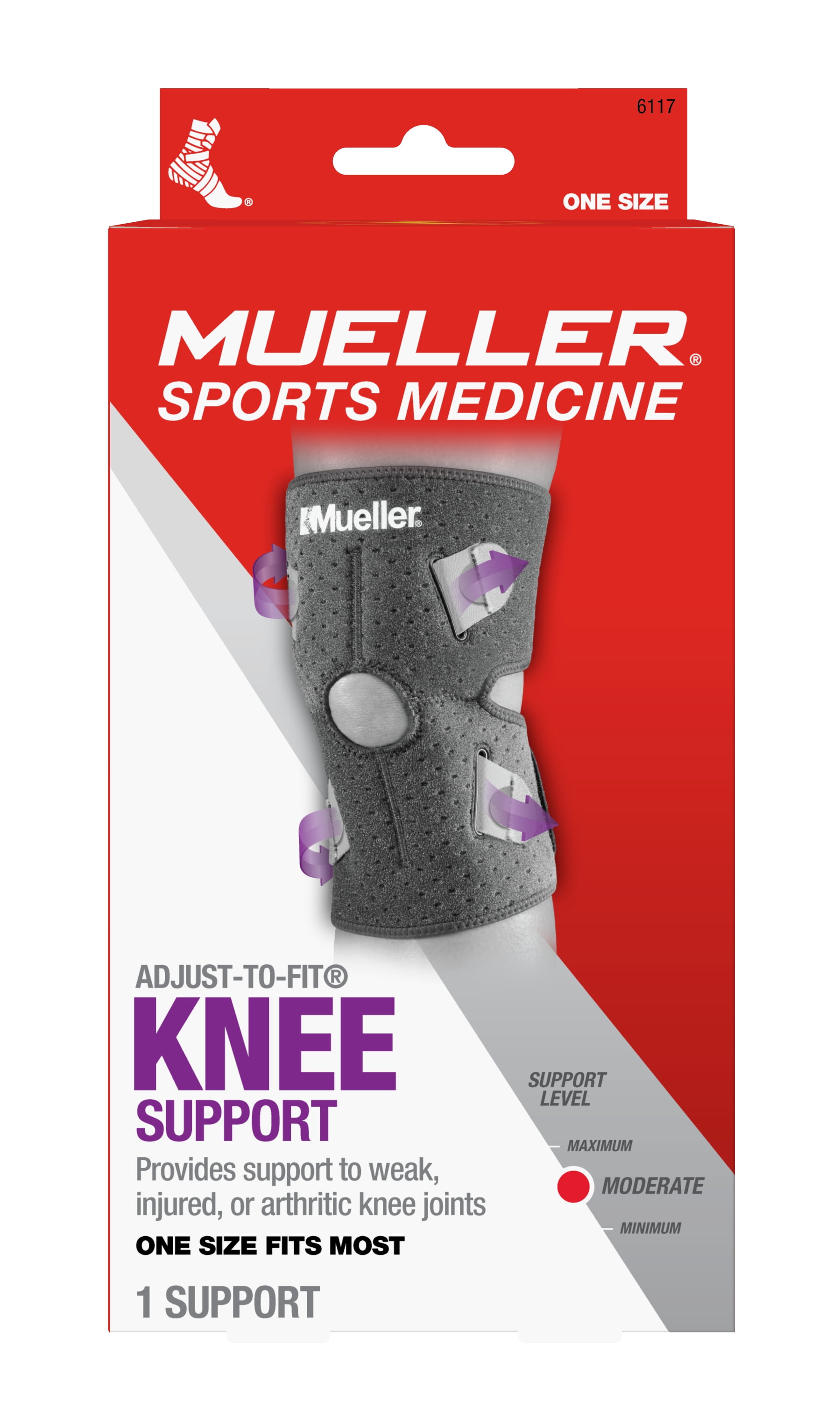 Mueller Adjust-to-Fit Knee Support Brace, Gray, OSFM
