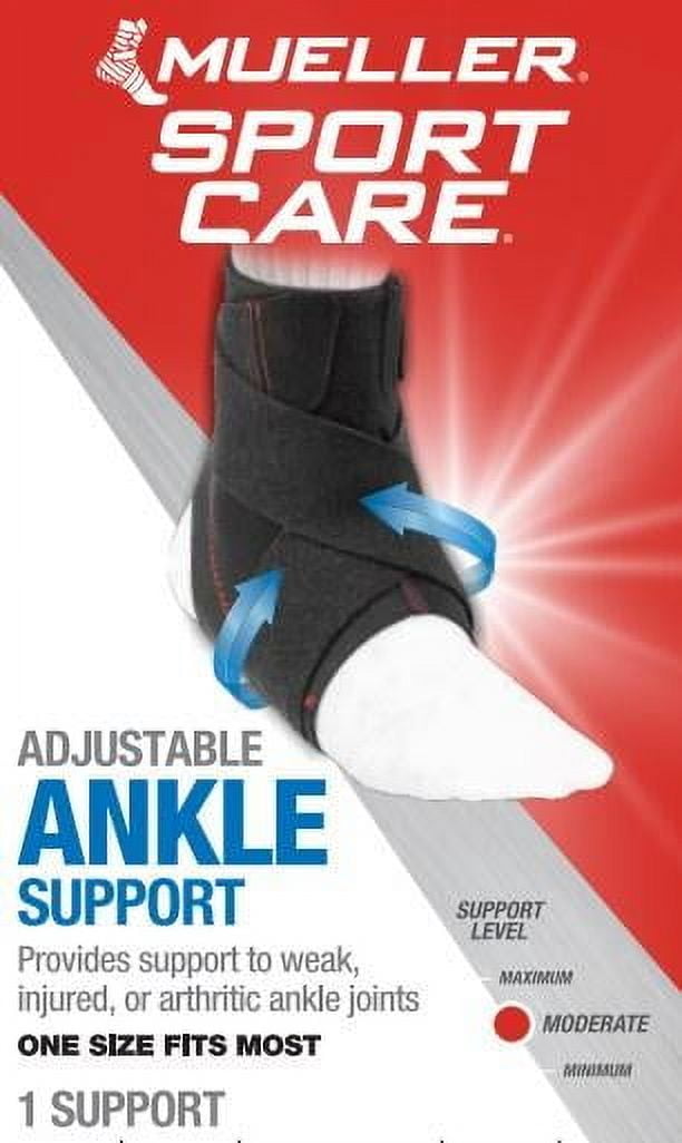 Mueller Adjustable Ankle Support Brace, One Size Fits Most, Black