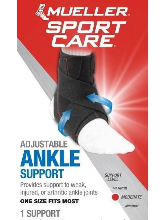 Mueller Adjustable Ankle Support Brace, One Size Fits Most, Black