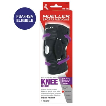 Mueller Adjustable Hinged Knee Brace, Black, One Size Fits Most