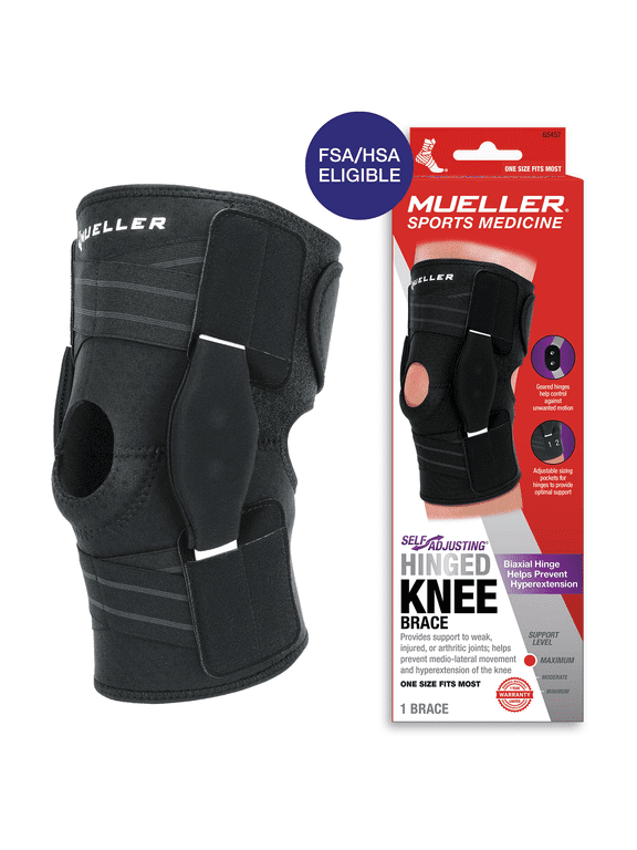 Adjustable Hinged Knee Brace, Black, One Size Fits Most