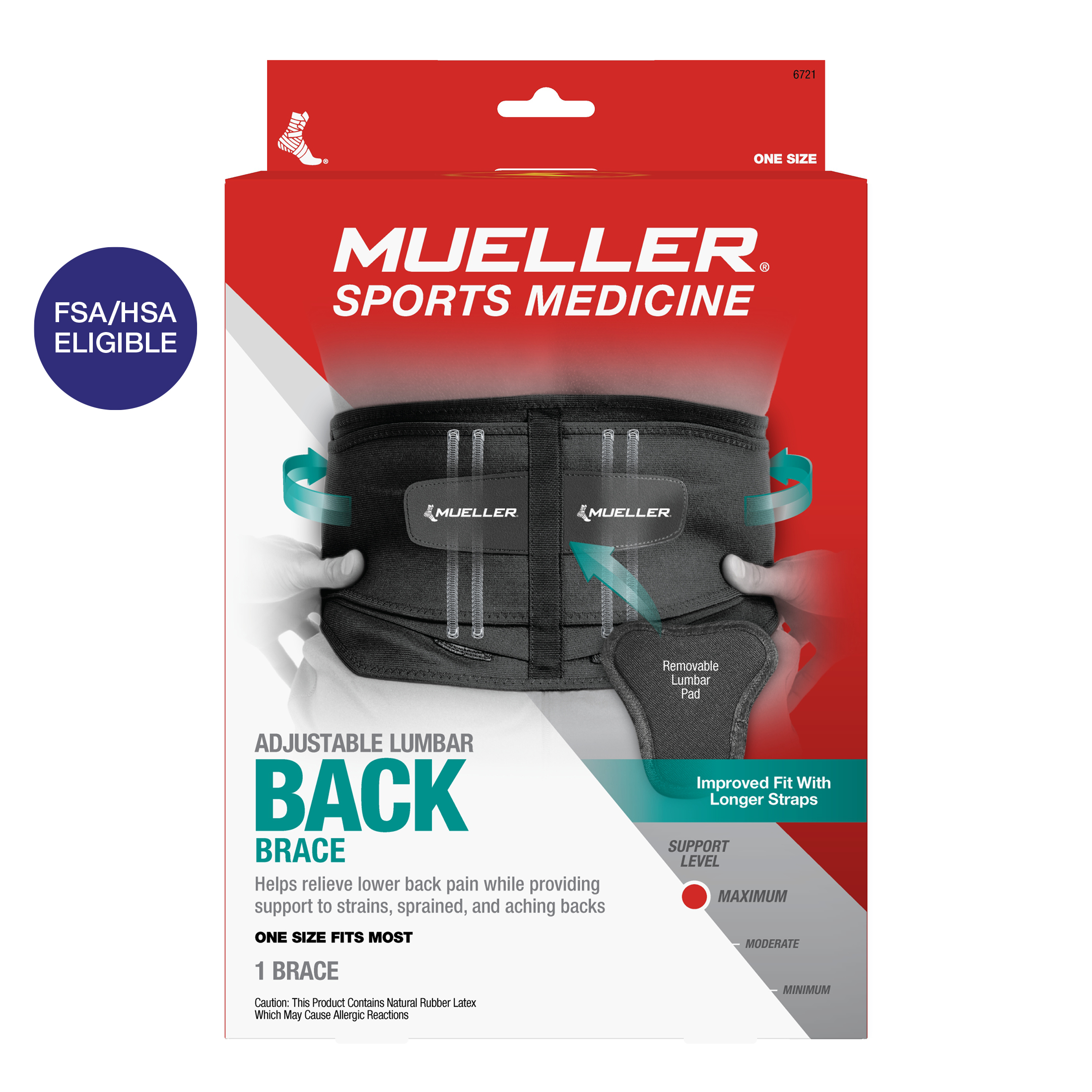 Mueller Adjustable Lumbar Back Brace with Removable Pad, Plus Size