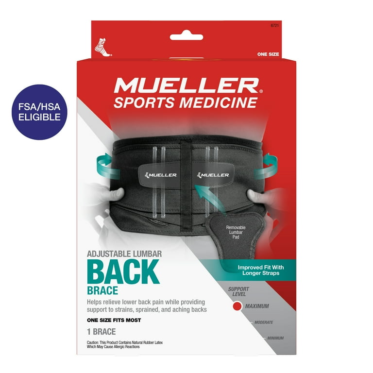 Mueller Adjustable Lumbar Back Brace with Removable Pad, Regular, Fits  Waist Sizes 28 - 50 