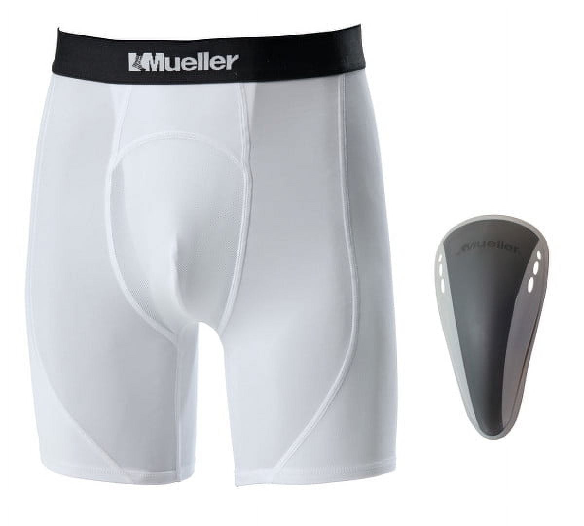 Mueller Athletic Support Shorts with Flex Shield Cup, White/Gray, Adult ...