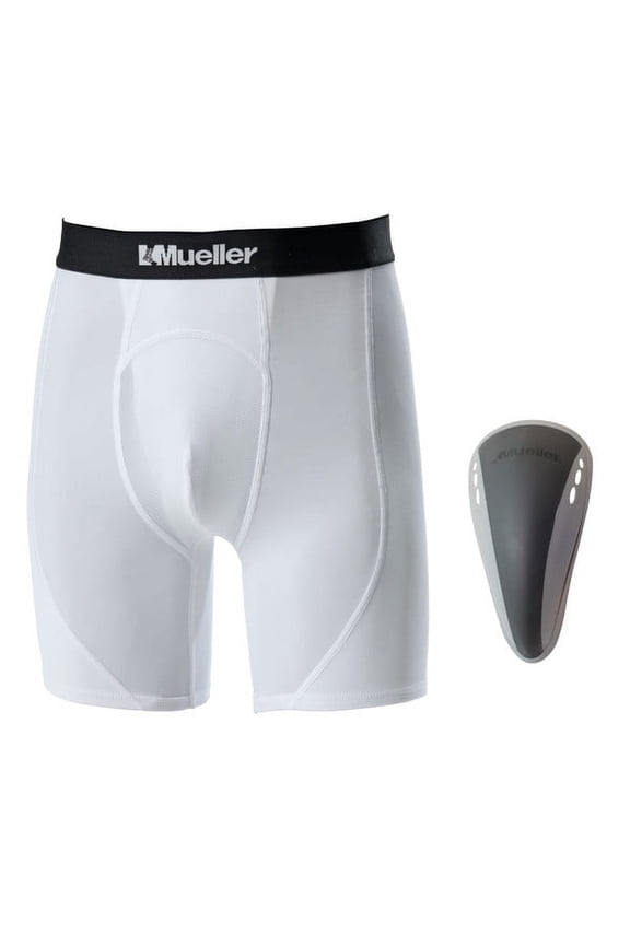 Athletic Support Shorts with Flex Shield Cup, White/Gray, Adult XXL